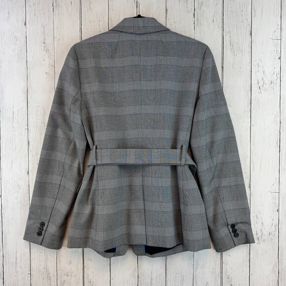 J.Crew Grey Glen Plaid Single-Breasted Harriet Belted Blazer Jacket AC384 Size 8 - Picture 7 of 16